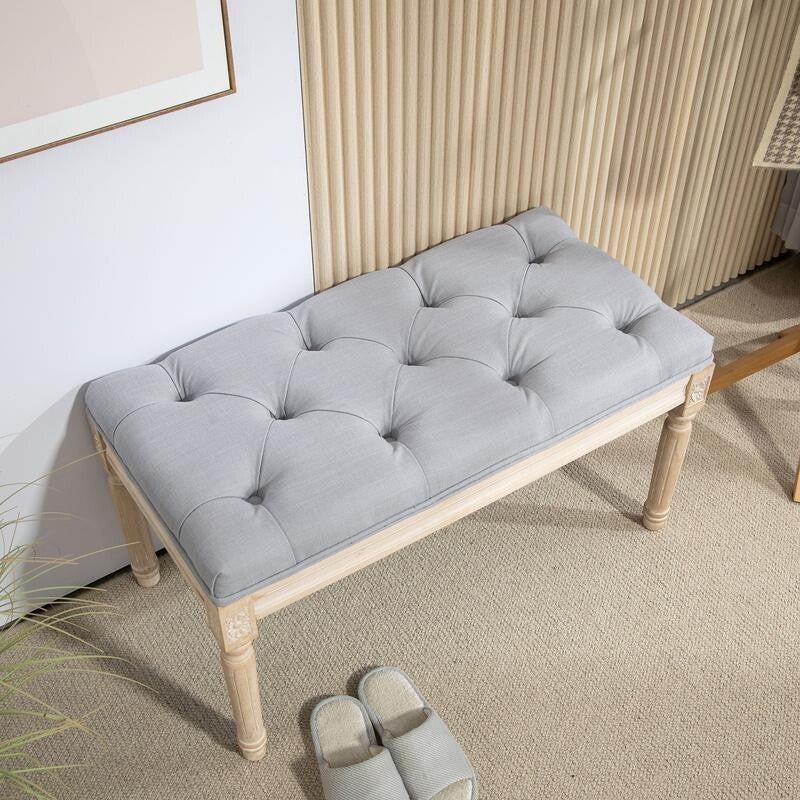 Tufted Bedroom Bench Light Grey – End of Bed Seat Hallway Window Stool