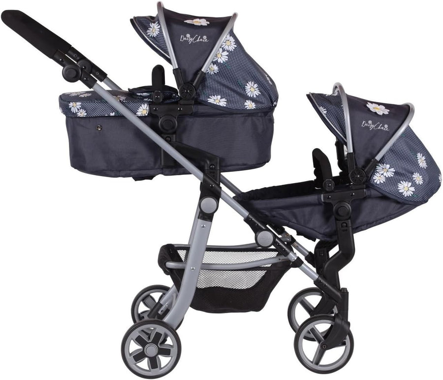 Extra Large Double Dolls Pram 95cm Handle, Foldable Toy Pushchair, 7–13+