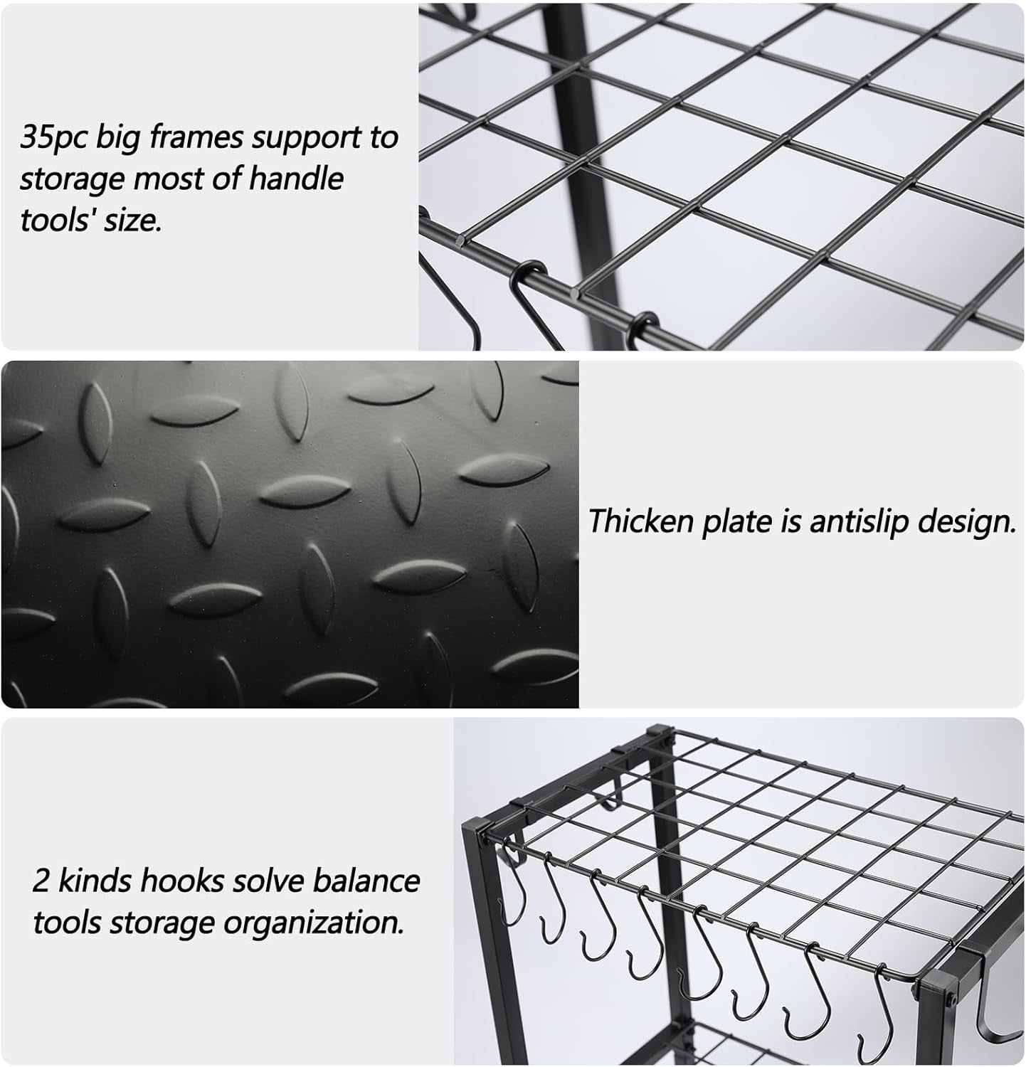 Free-Standing Yard Tool Rack 32.5x47.8x70cm Heavy-Duty Garage Storage Organizer