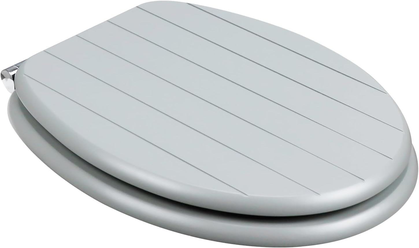Gray Wooden Toilet Seat MDF Soft Close Adjustable Hinges 43.5x37.5cm