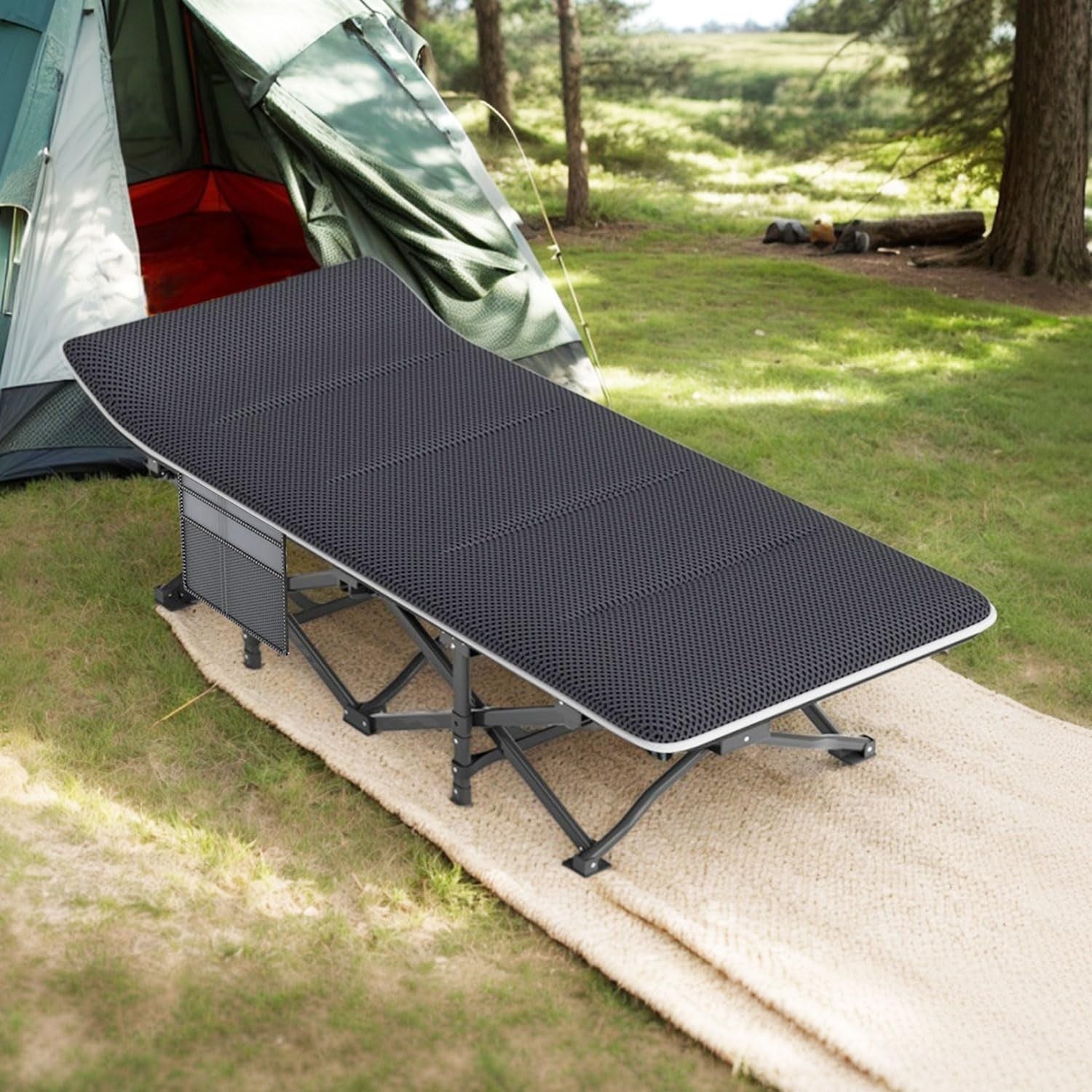 Heavy Duty Folding Camp Bed with Cushion | 450lbs Support Outdoor Cot