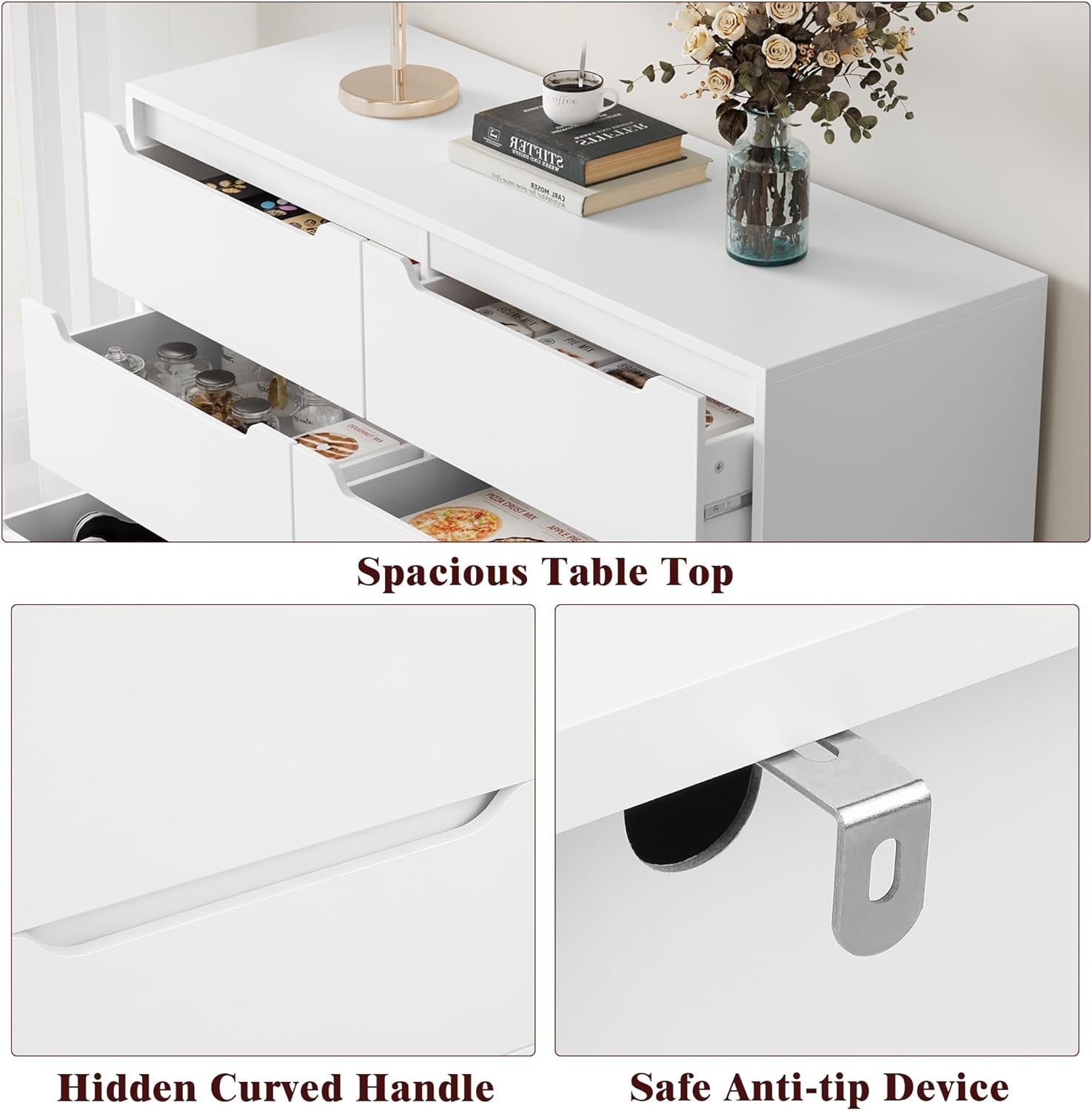6 Drawer White Chest of Drawers Modern Bedroom Storage Cabinet Wood