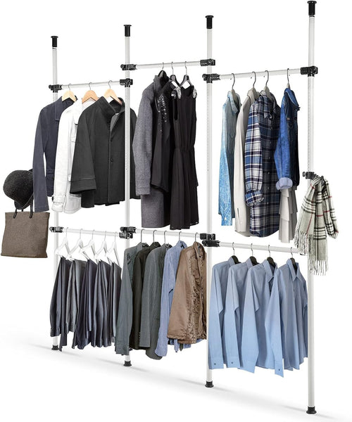 Heavy Duty Adjustable Telescopic Clothes Rack 4 Poles 6 Bars