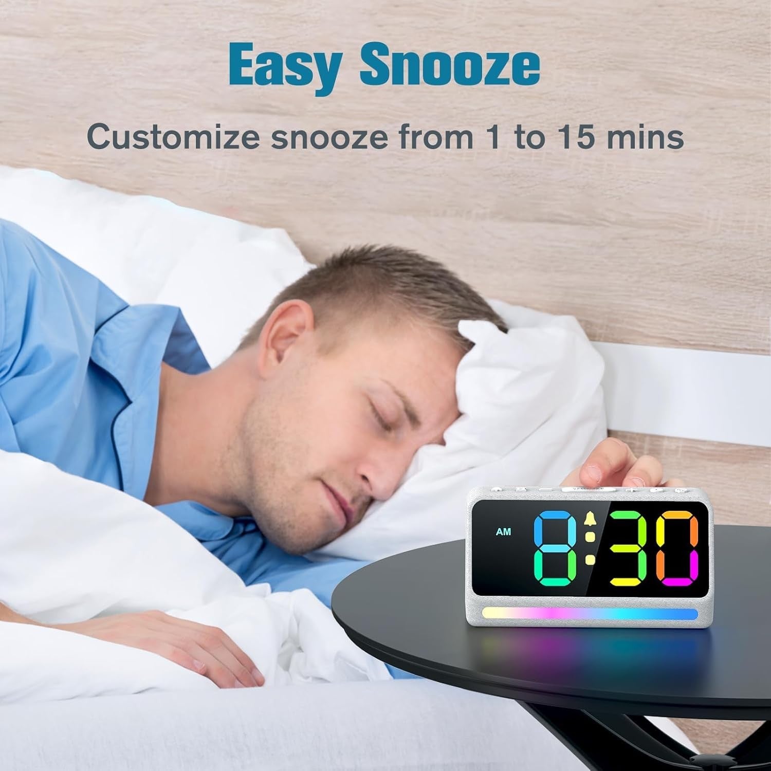 Extra Loud Alarm Clock Heavy Sleepers LED Display 7 Colour Night Light