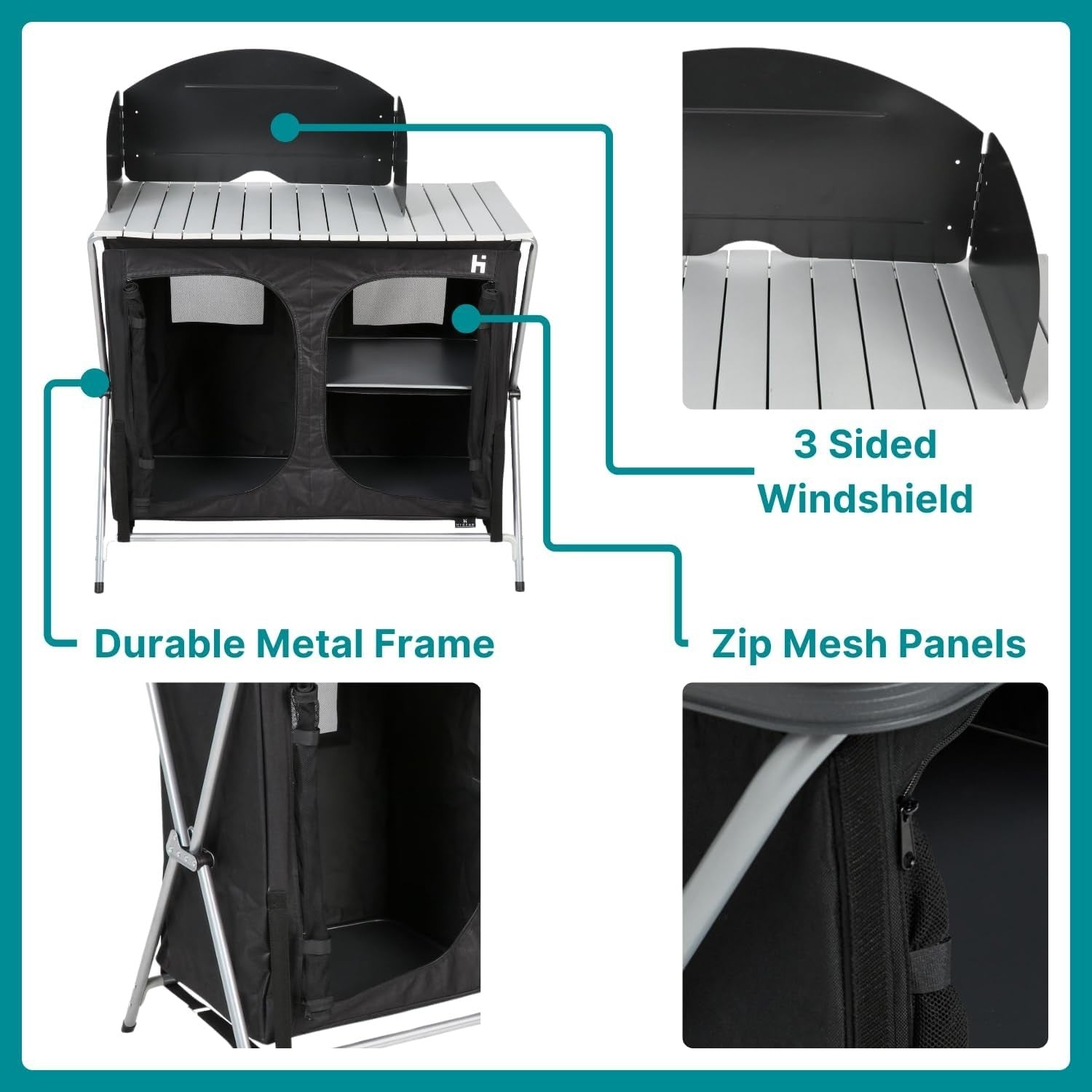 Foldable Camping Kitchen Unit Stove Storage Portable Outdoor Cooking Station