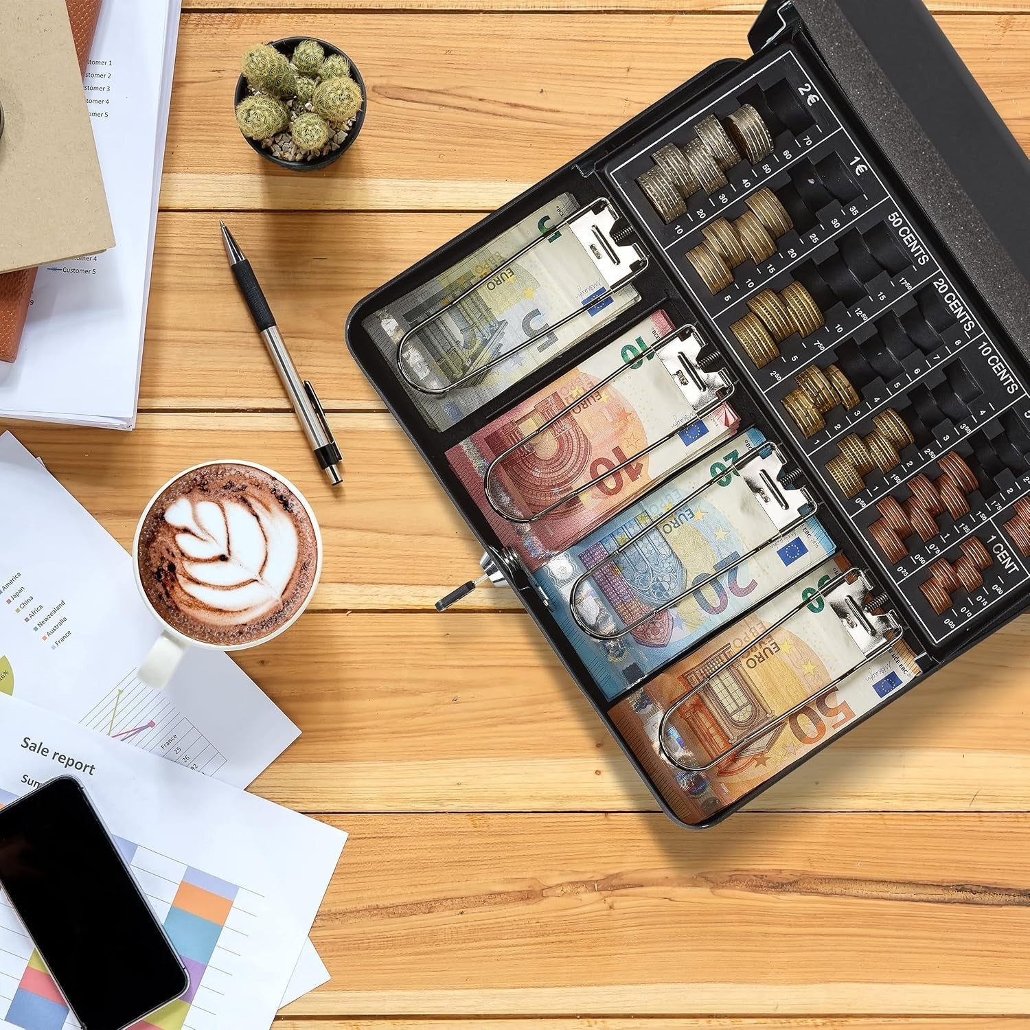 Lockable Cash Box Coin Tray Money Storage Case with Note Compartments