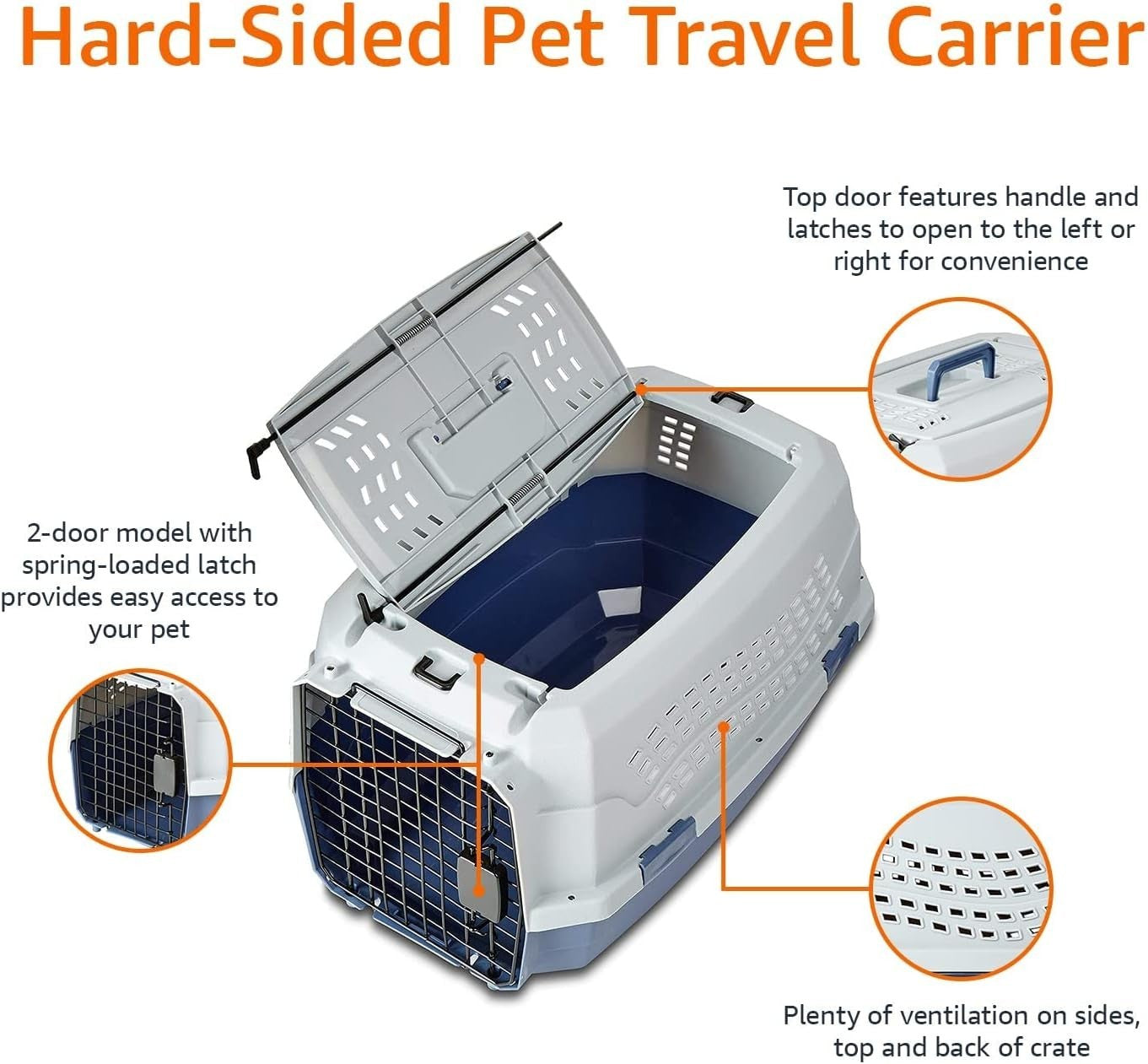 Durable Hard-Sided Pet Carrier with Two Doors & Top-Load Design 58x38x33cm