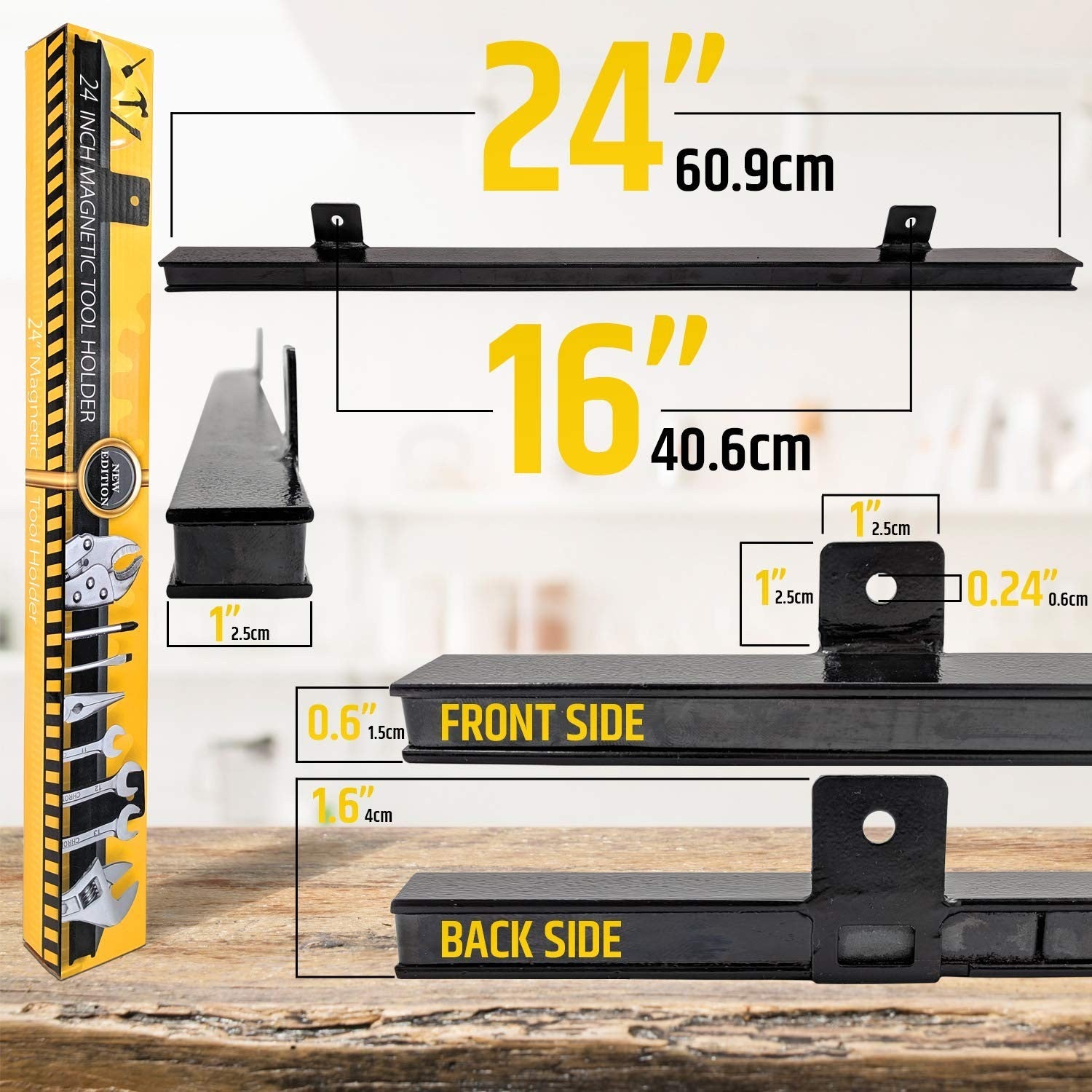 61cm Magnetic Tool Holder Heavy-Duty Black Wall Mount Tool Bar