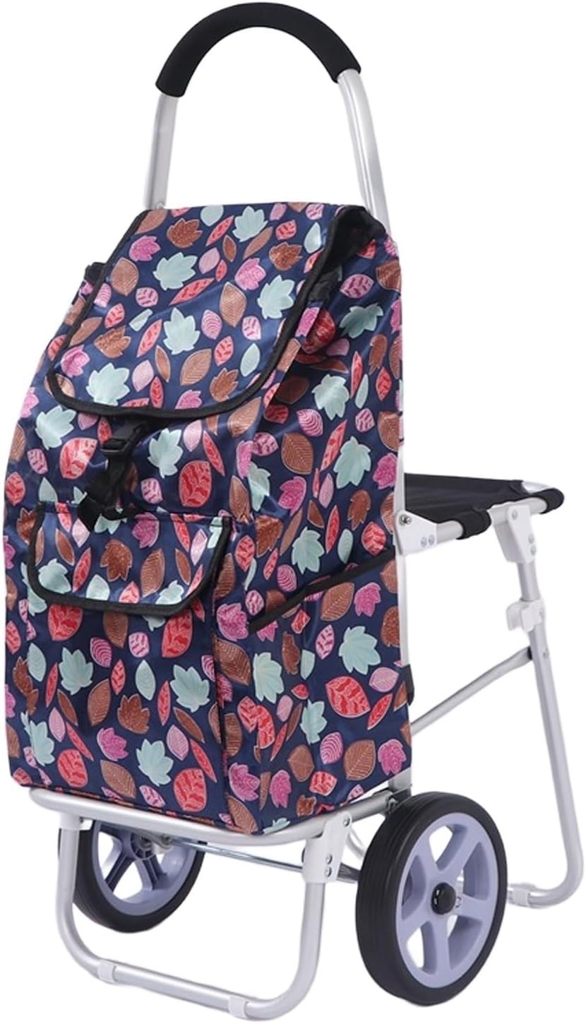 Foldable Aluminum Stair Climber Trolley w/ Seat 100kg Capacity Grocery Cart