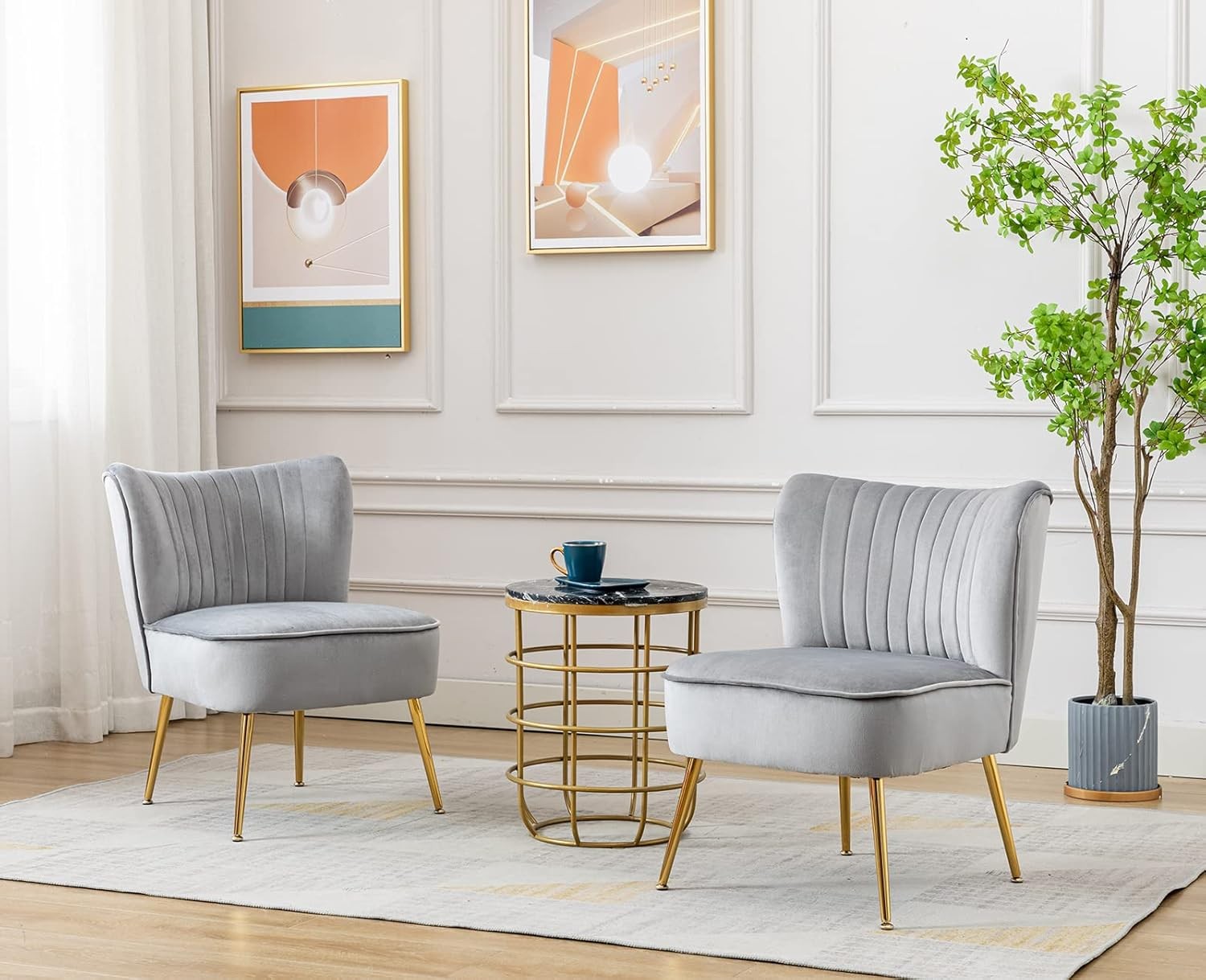 Grey Velvet Accent Chair Gold Metal Legs Lounge Tub Seat