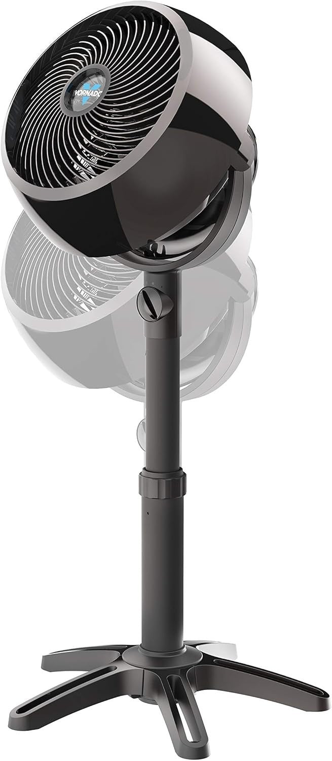 Black Pedestal Fan – 3-Speed Adjustable Height Whole Room Air Circulator Quiet