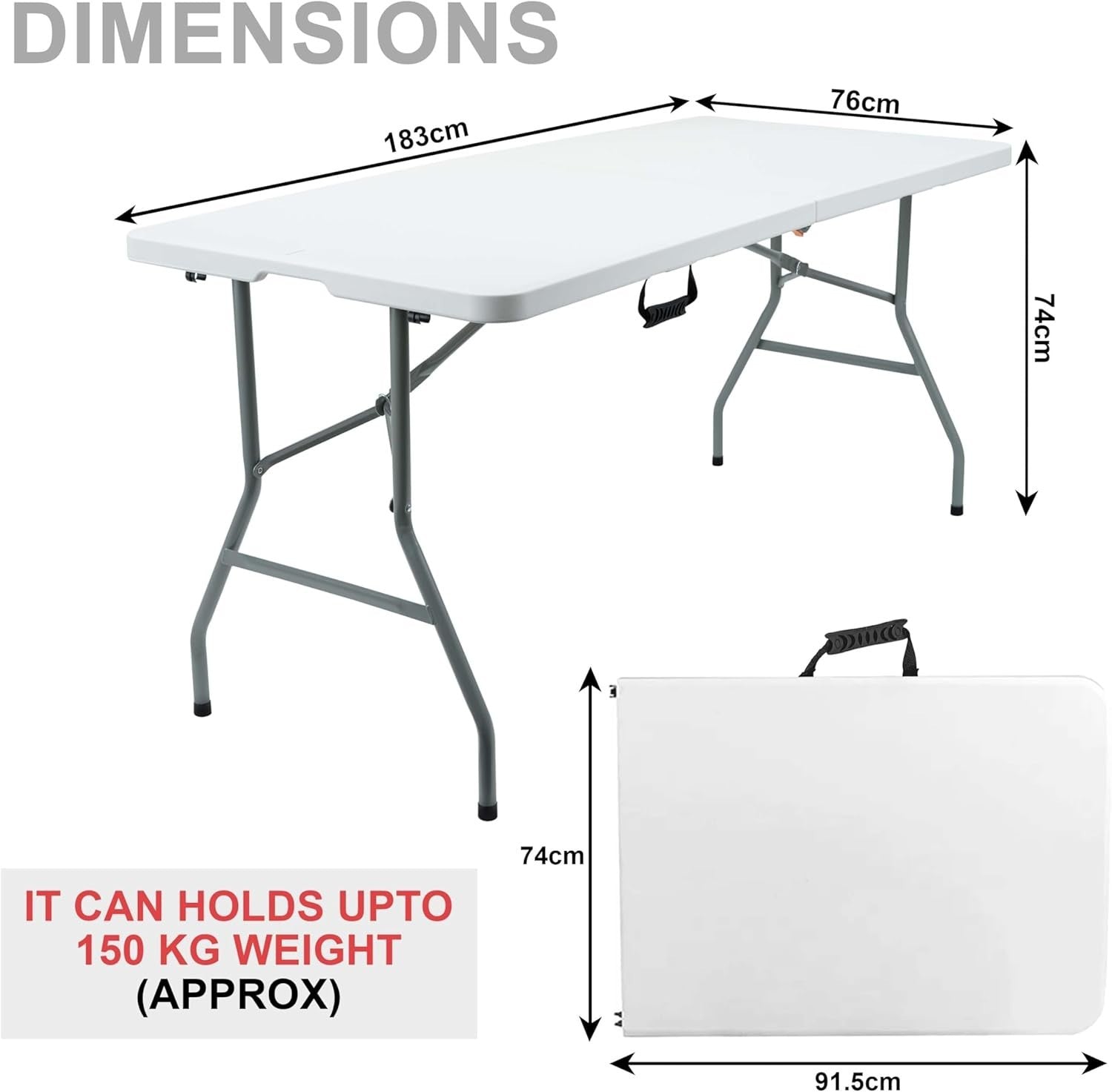 6FT Folding Table & Bench Set, Portable White Indoor/Outdoor Dining