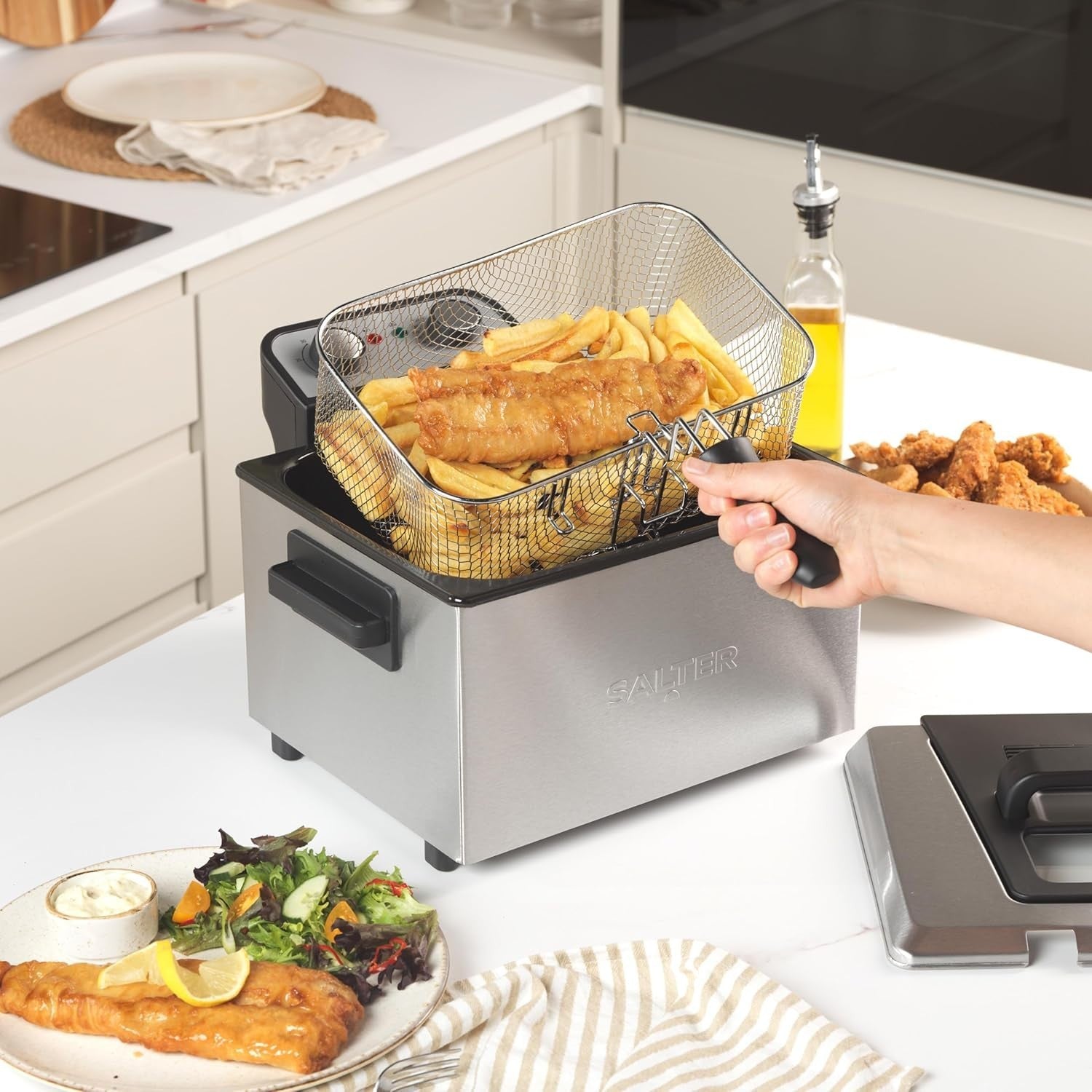 5L Deep Fat Fryer 3000W Dual Baskets Timer Adjustable Temp Viewing Window