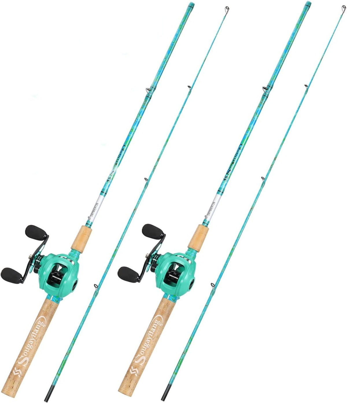 2 Pack Casting Fishing Rod & Reel Combo 5'6" Carbon Fiber