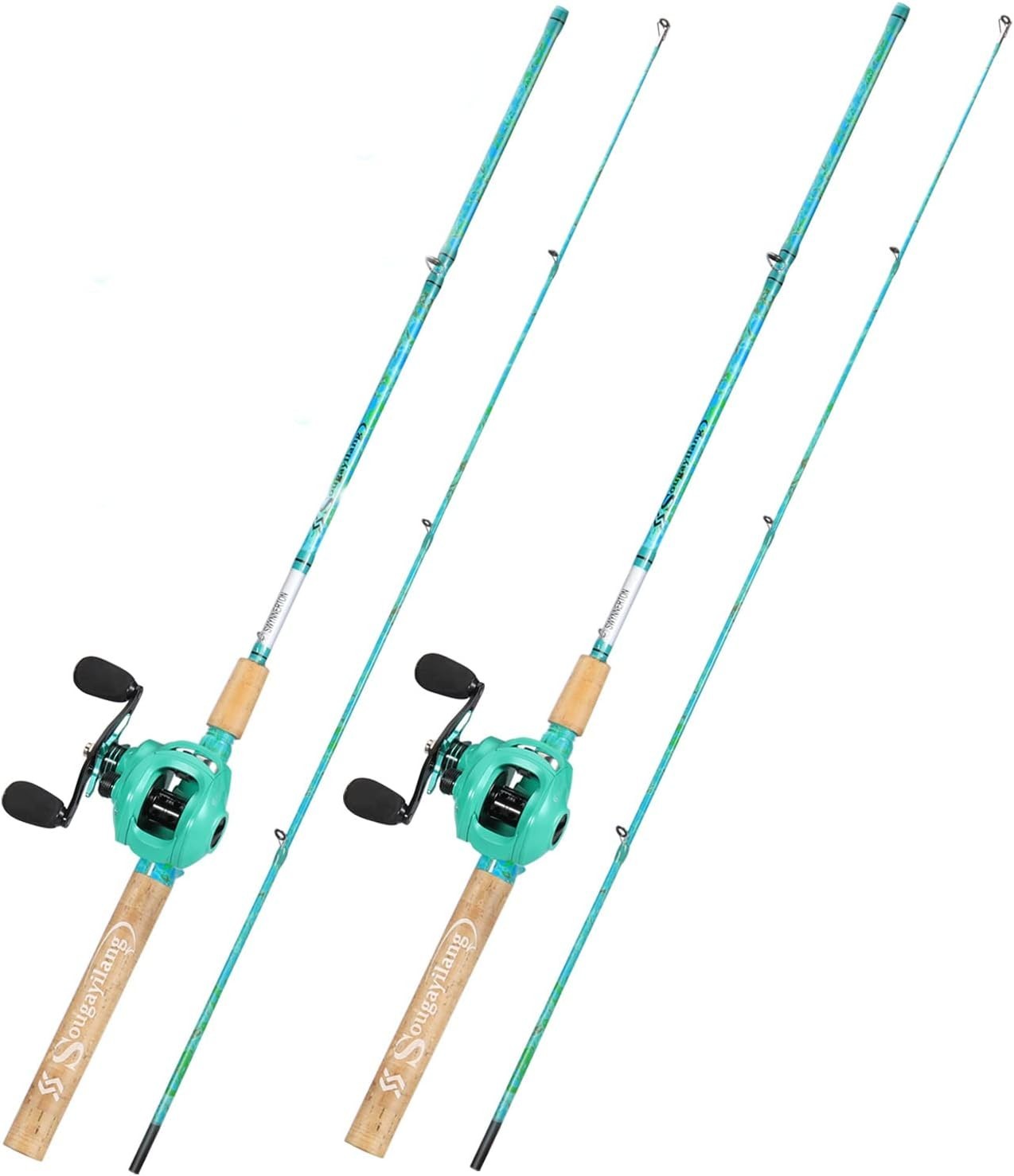 2 Pack Casting Fishing Rod & Reel Combo 5'6" Carbon Fiber