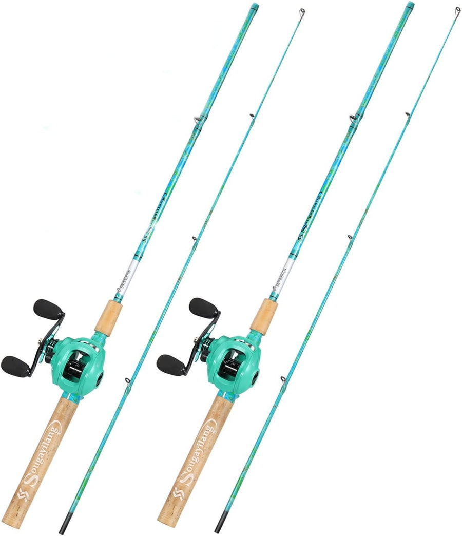 2 Pack Casting Fishing Rod & Reel Combo 5'6" Carbon Fiber