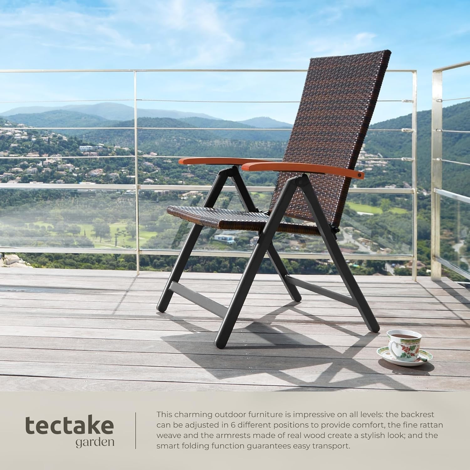 Adjustable Reclining Rattan Garden Chair Folding Patio Balcony Outdoor Armchair