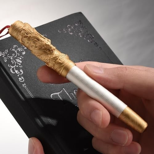 Fine Nib Fountain Pen White Gold Dragon Metal Gift Box Set