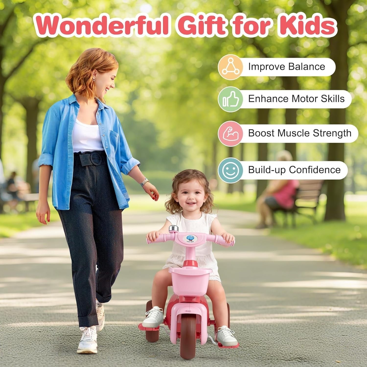 Kids Tricycle 3 Wheel Toddler Trike Front Rear Basket Bike Age 3-5