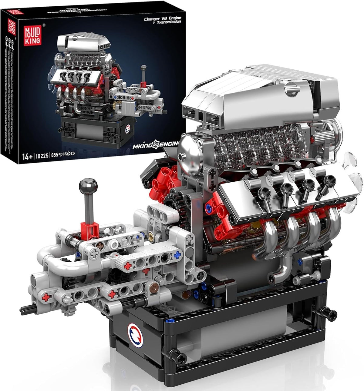 Buildable V8 Engine Toy Kit Motorized STEM Model Real Motion 855pcs DIY