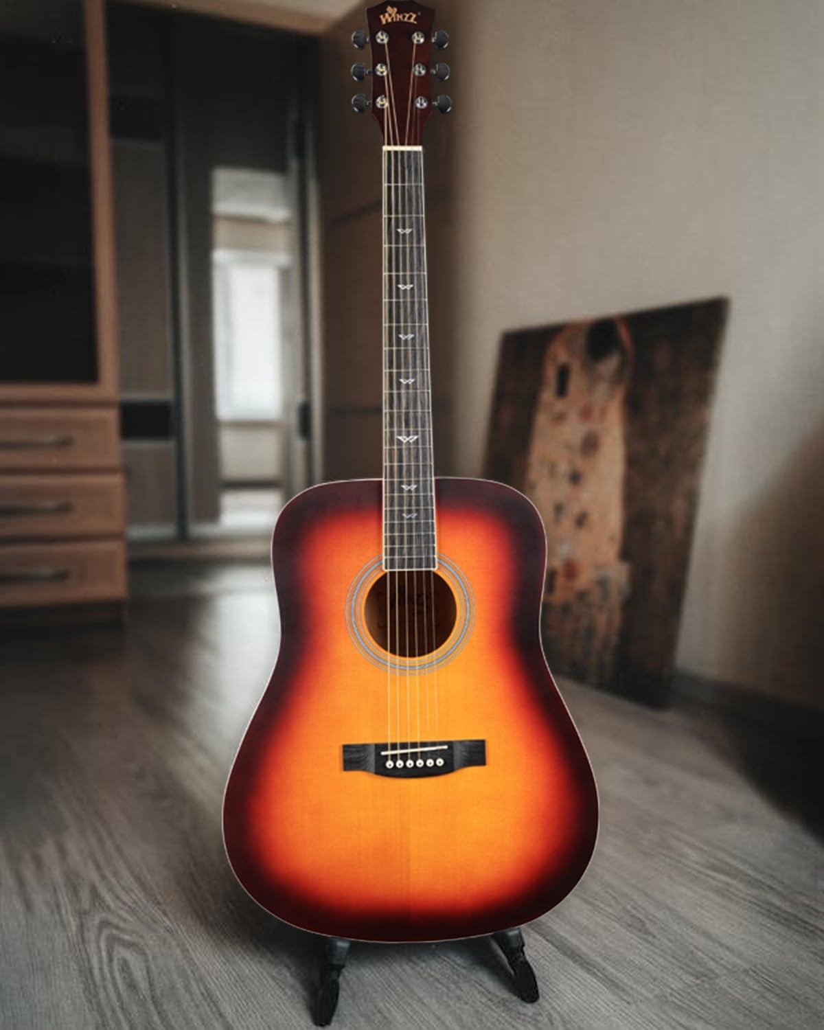 Full Size 4/4 Acoustic Guitar Starter Kit Sunburst Steel String