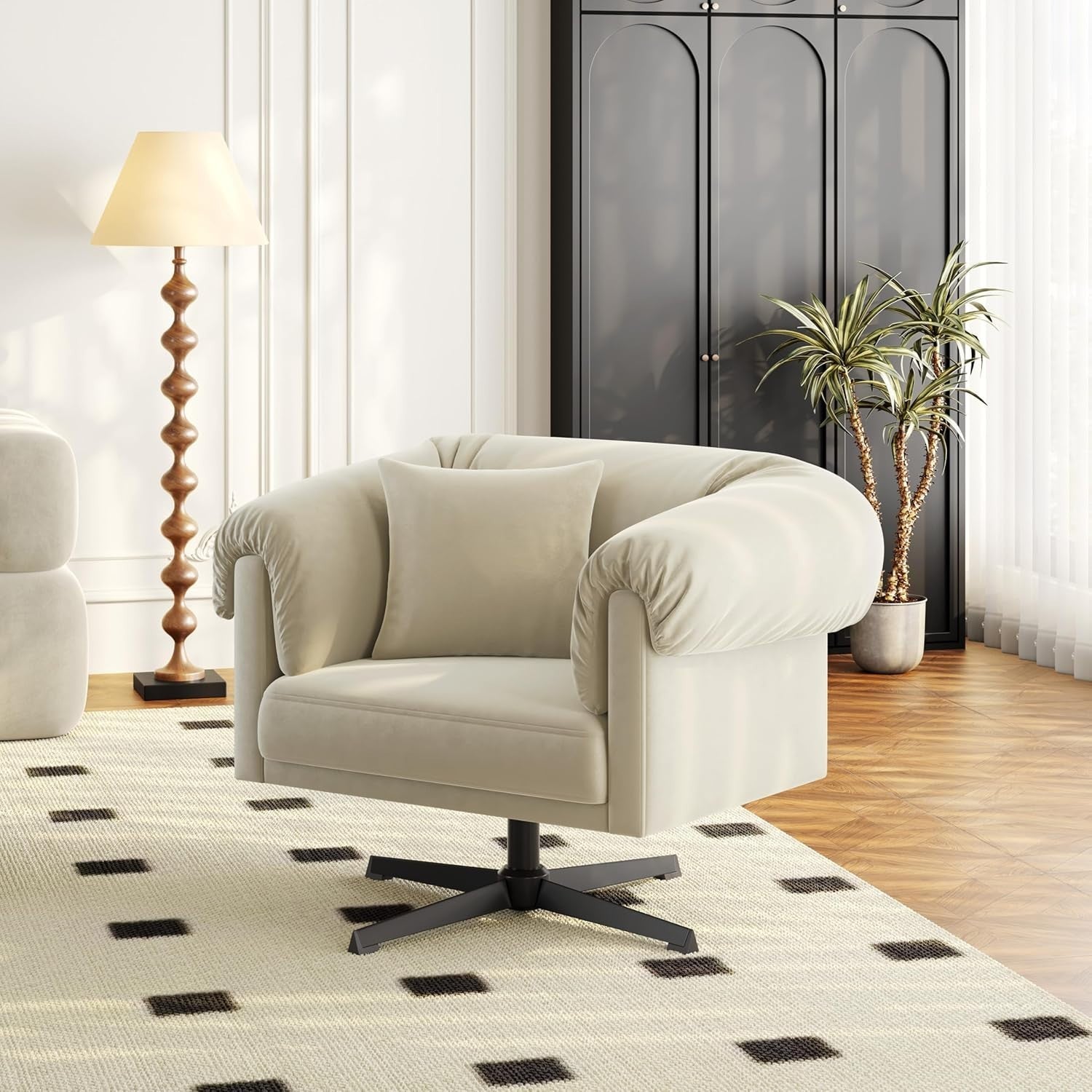Cozy Velvet Swivel Accent Chair with Pillow – Plush Upholstered Seat