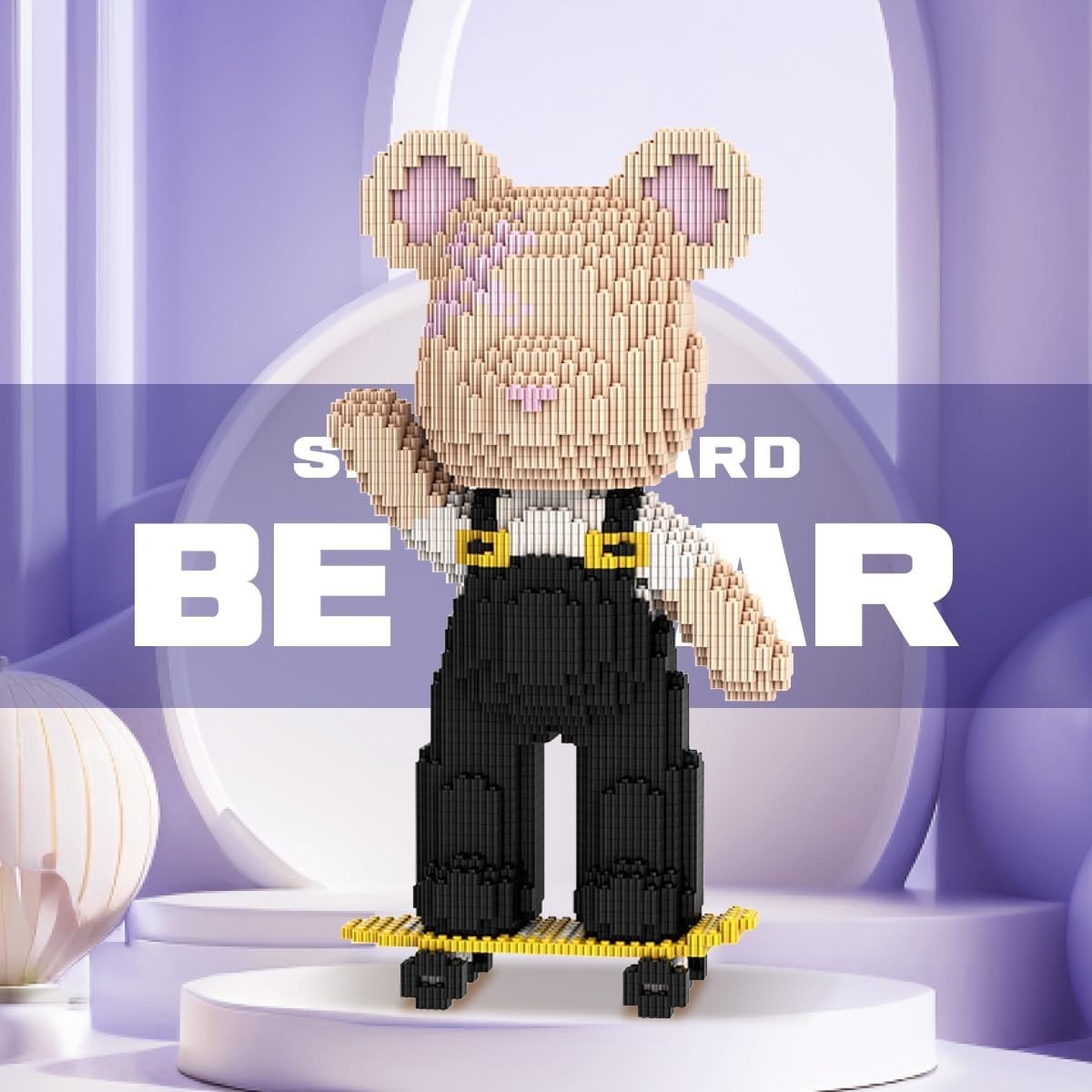 Micro Building Blocks Bear Skateboard Model - 2715 PCS Creative Home Decor