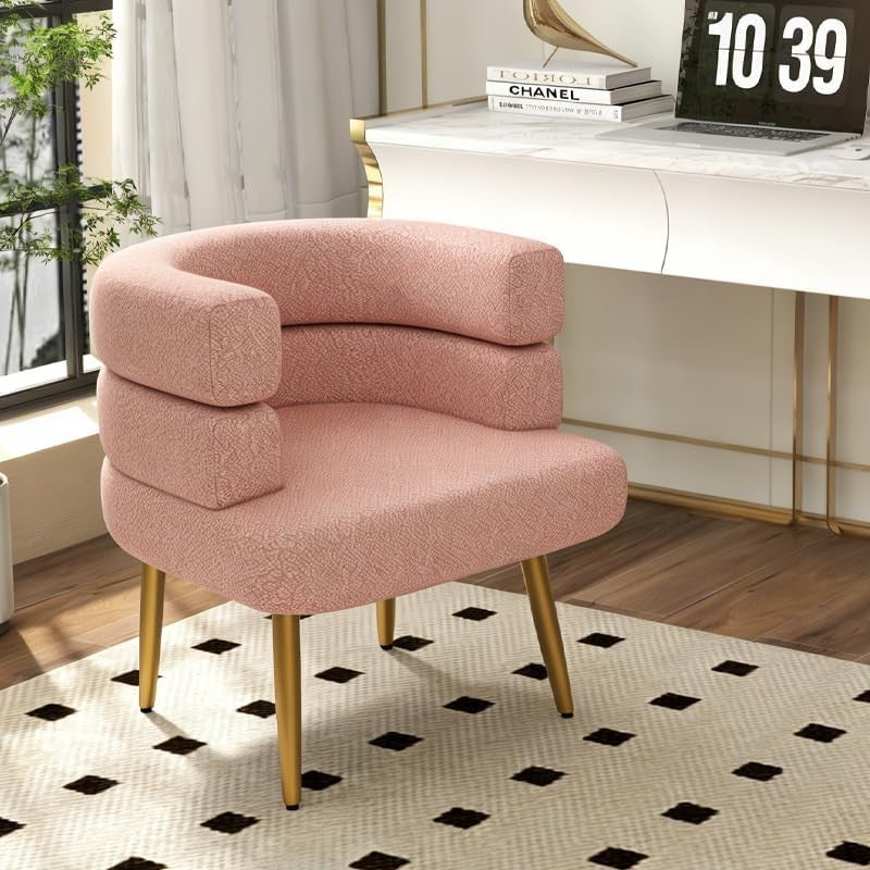 Pink Faux Fur Sherpa Accent Chair Gold Legs Modern Tub