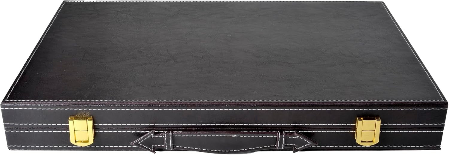 18 Inch Backgammon Set Leather Case Deluxe Folding Board Game Dice Cups