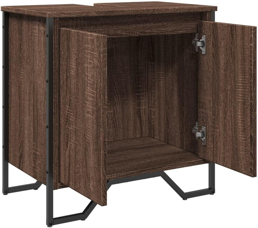 Brown Oak Bathroom Vanity Unit – 2 Door Under Sink Storage Cabinet 60x60cm