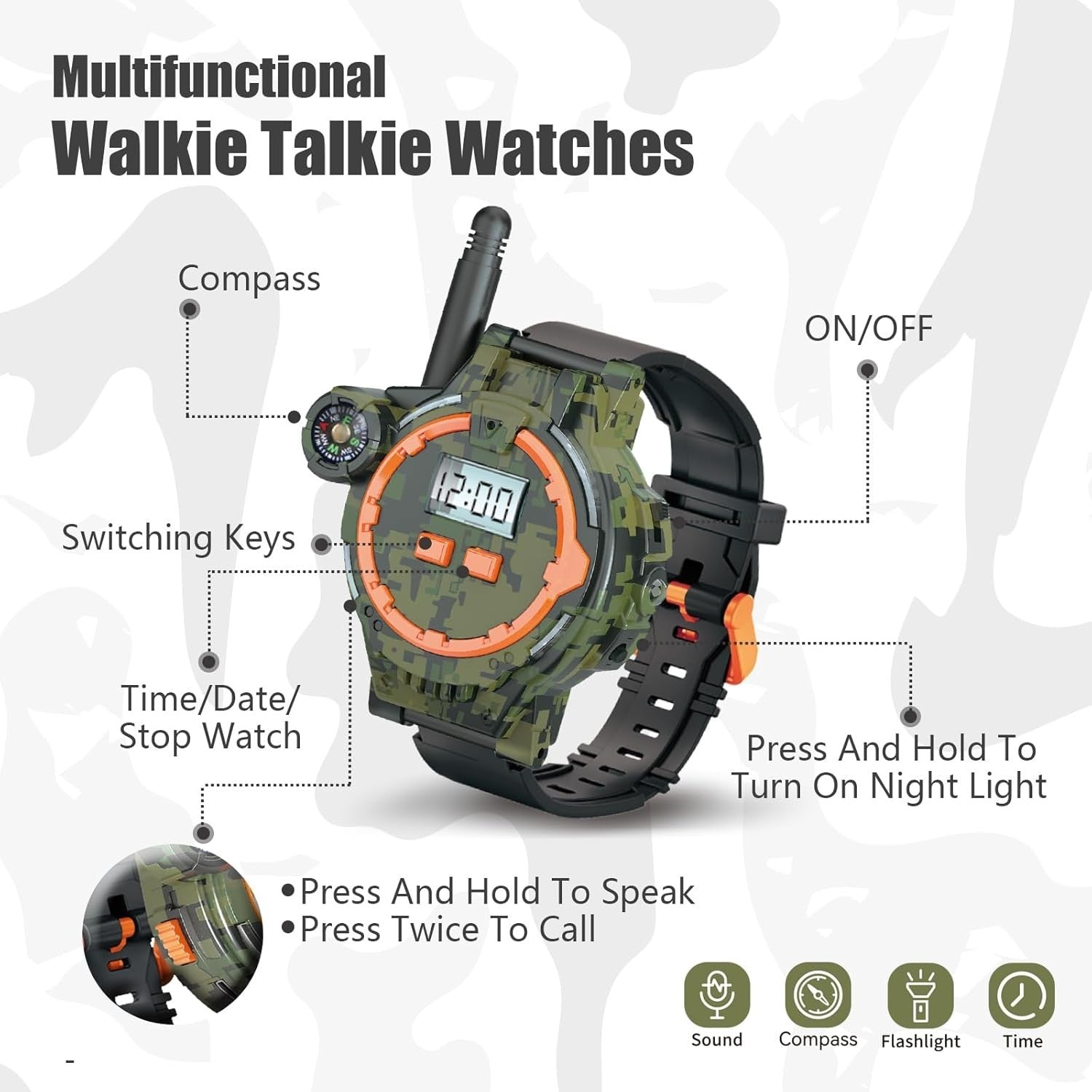 Kids Rechargeable Walkie Talkies 2 Pack Long Range Radio w Flashlight