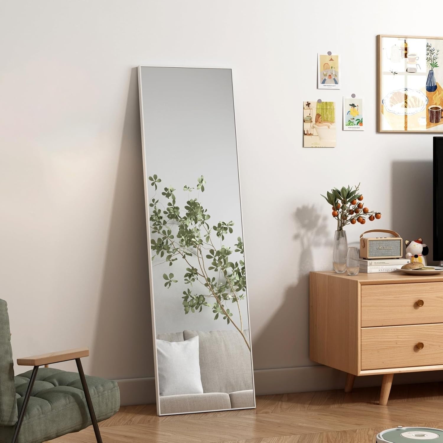 Full Length Mirror 140x41cm White Frame | Standing Wall-Mountable