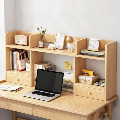 Wood Desk Hutch Bookshelf | 3-Tier Yellow Countertop Organizer Doors 80×16×52cm