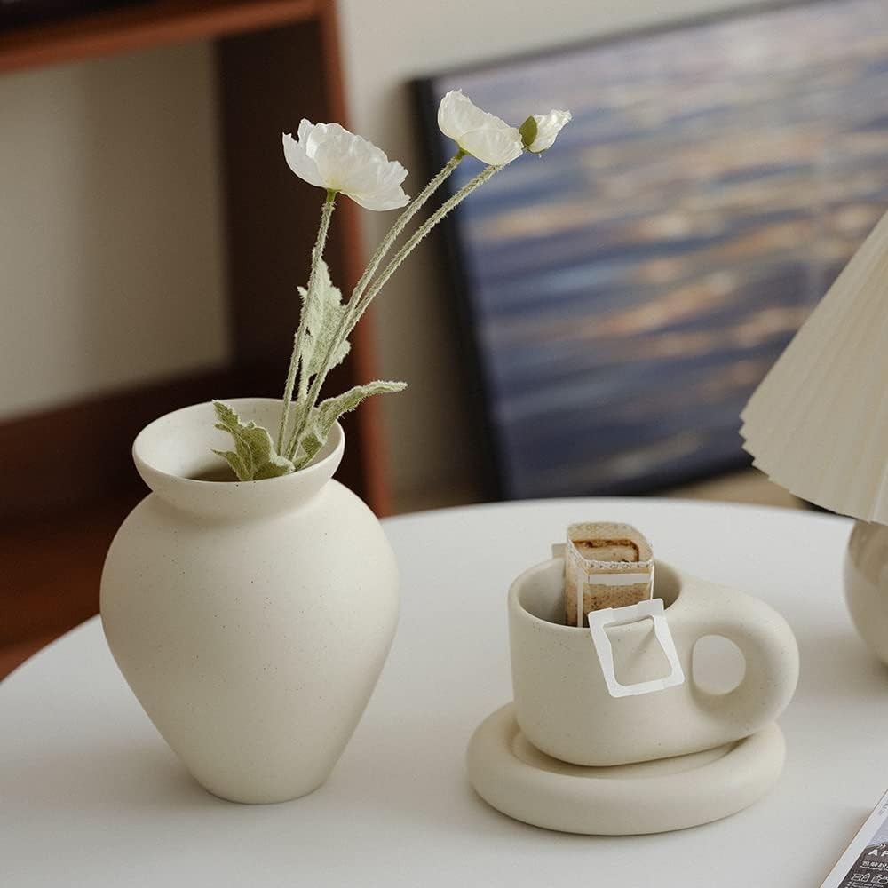 Ceramic Retro Flower Vase Nordic Milk Can Style Minimal Table Decor