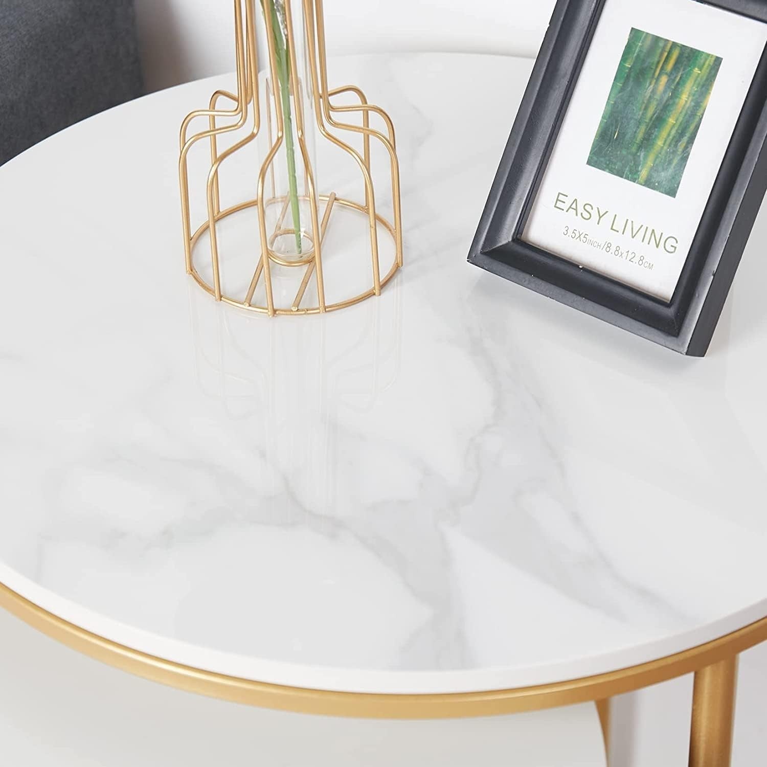 Gold Nesting Side Tables Round Marble Stone Top End Accent Table Set Living Room