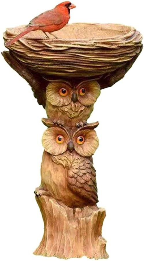 Owl Resin Bird Bath & Feeder – Waterproof Garden Ornament Yard Decor