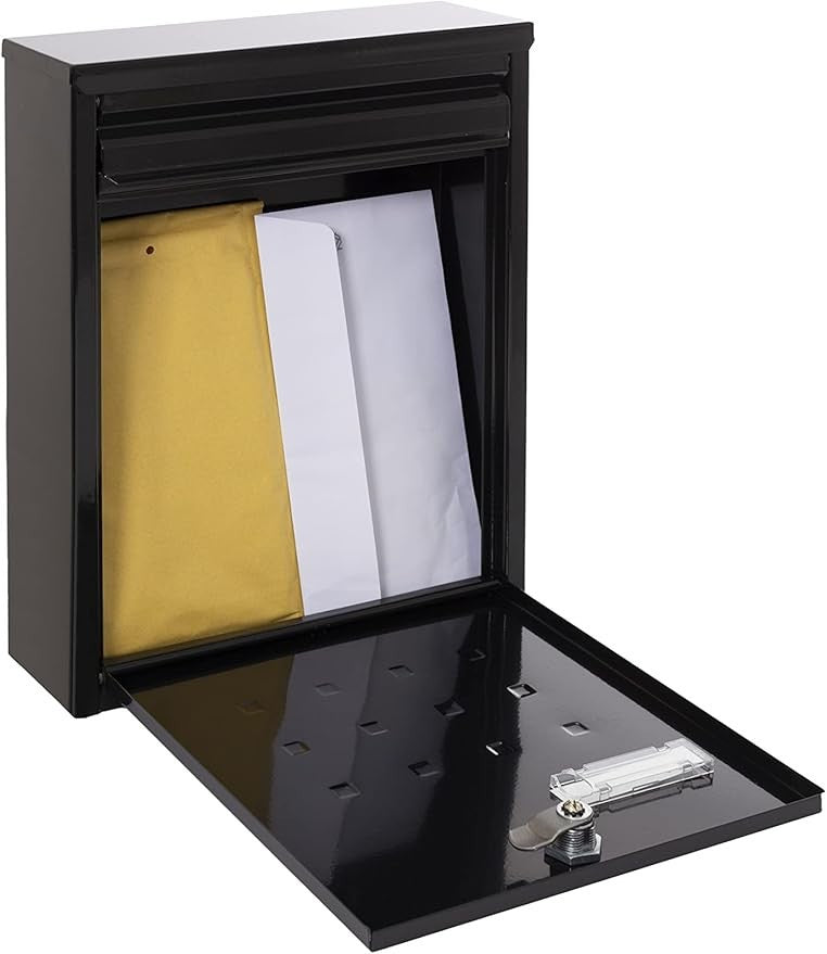 Wall Mounted Outdoor Mailbox DIN A4 Size Lockable Steel Post Box Weatherproof