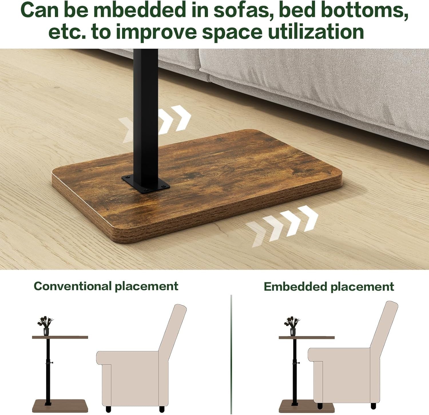 Adjustable C-Shaped Side Table with 360° Swivel, Space-Saving 29x39cm