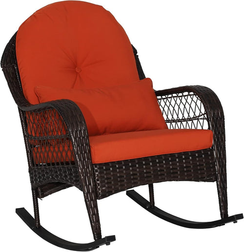 Rattan Rocking Chair Outdoor Patio Seat w/ Cushion Garden Deck Porch