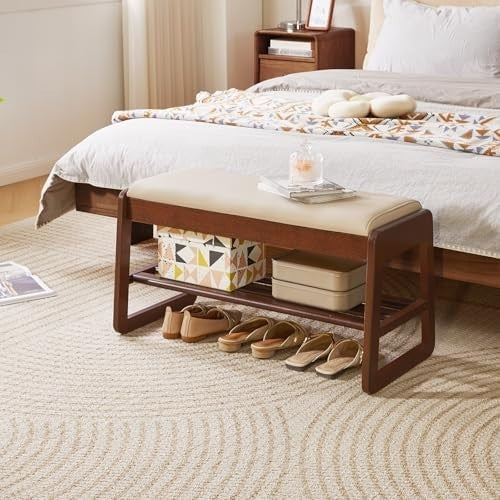 2-Tier Flip-Top Shoe Storage Bench with Cushion – Walnut 31.5in