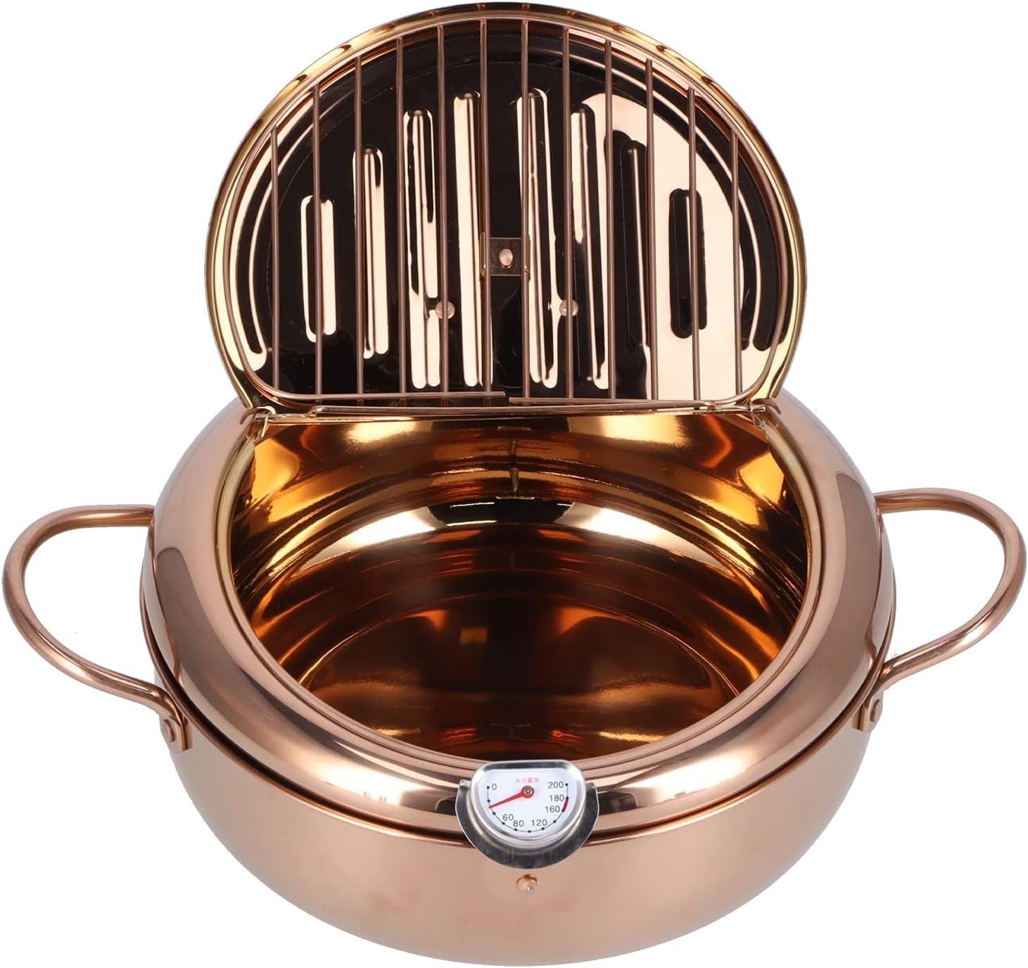 3.2L Stainless Steel Deep Fryer Pot w Thermometer Non Stick Rose Gold