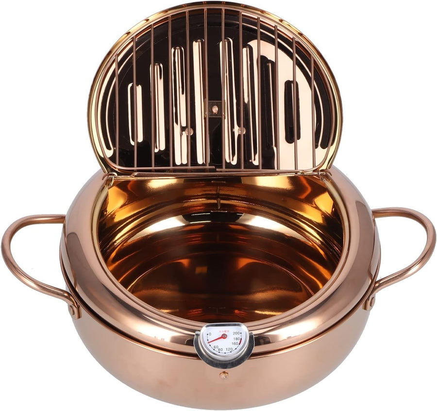 3.2L Stainless Steel Deep Fryer Pot w Thermometer Non Stick Rose Gold