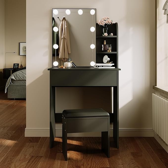Vanity Makeup Dressing Table Stool Set Hollywood LED Mirror 70x140cm Storage