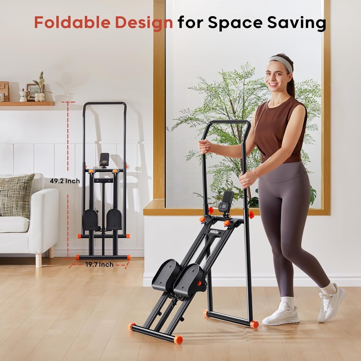 Foldable Stair Stepper Machine w/ LCD Monitor, Adjustable Handlebar & 300lb
