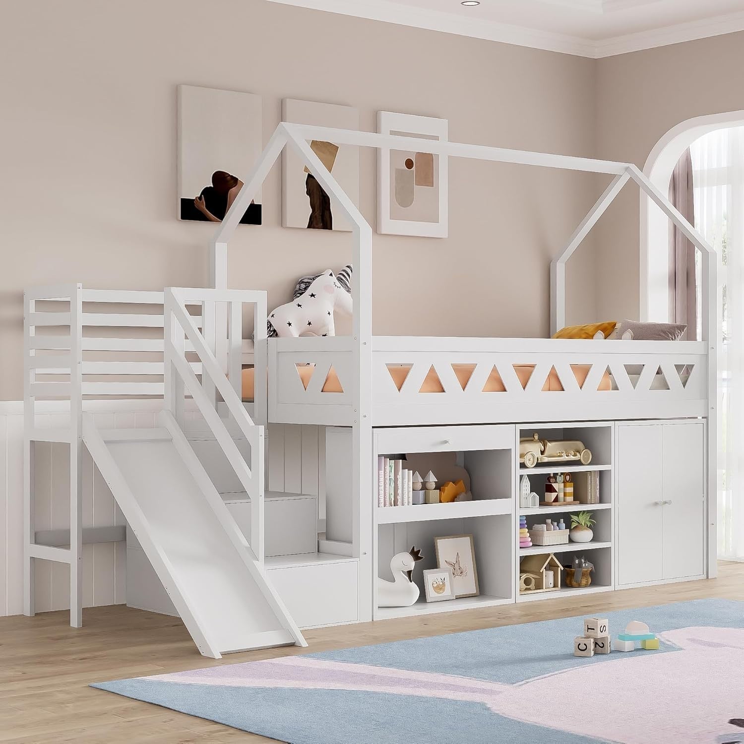 Kids Cabin Bed Slide Stairs Storage Drawers Wardrobe Loft Bunk Frame