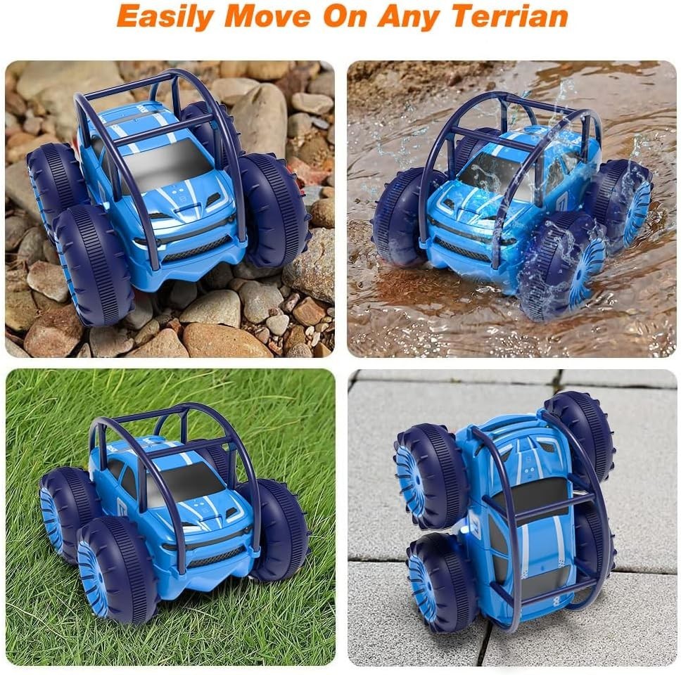 Amphibious RC Car 4WD – Fast USB-C Charge, 360° Flip, LED Stunt Toy