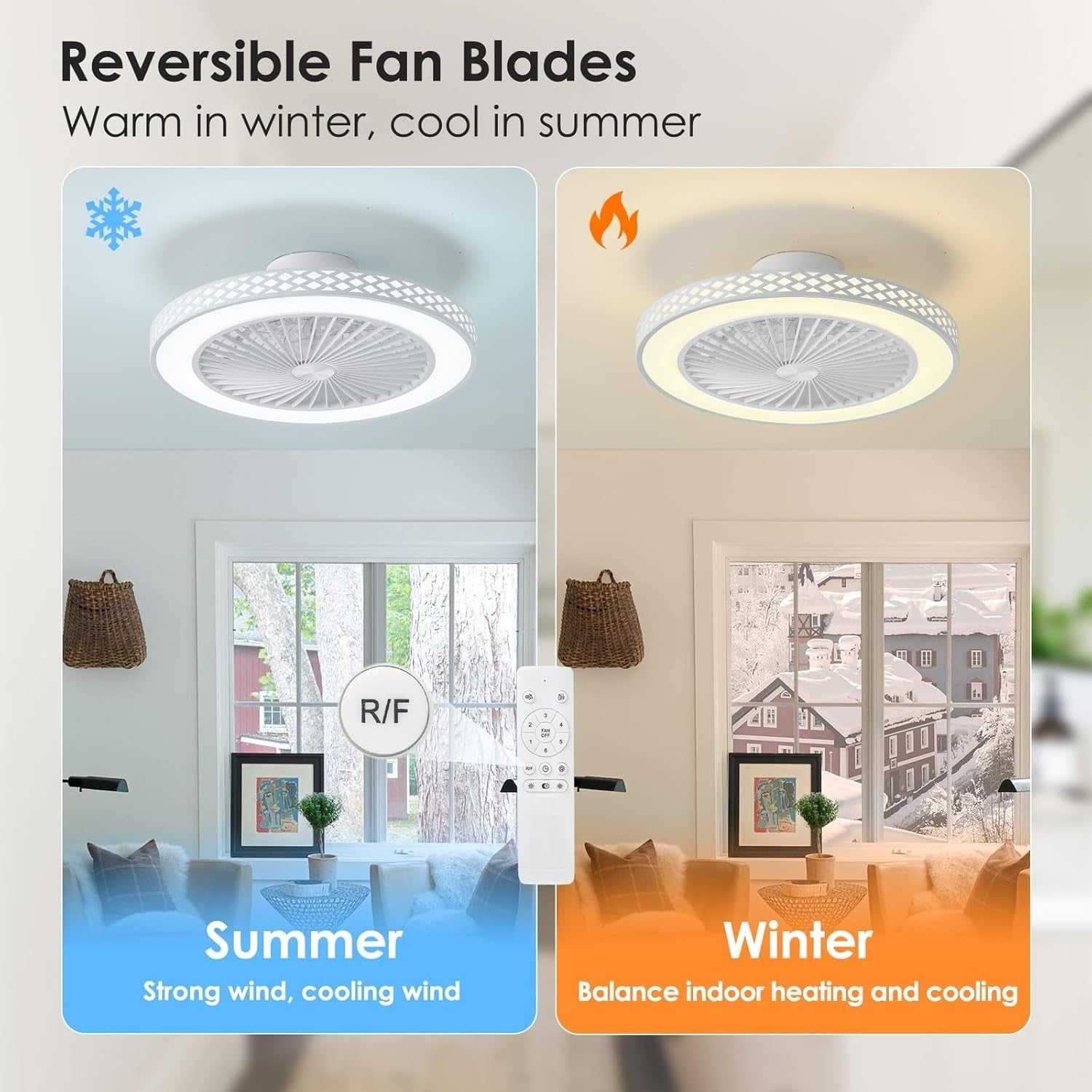 50W Ceiling Fan Light, 3 Speeds, Dimmable LED, Remote Control
