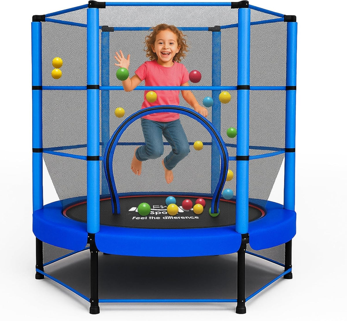 55” Kids Rebounder Trampoline w Safety Enclosure Indoor Outdoor Ages 1–11
