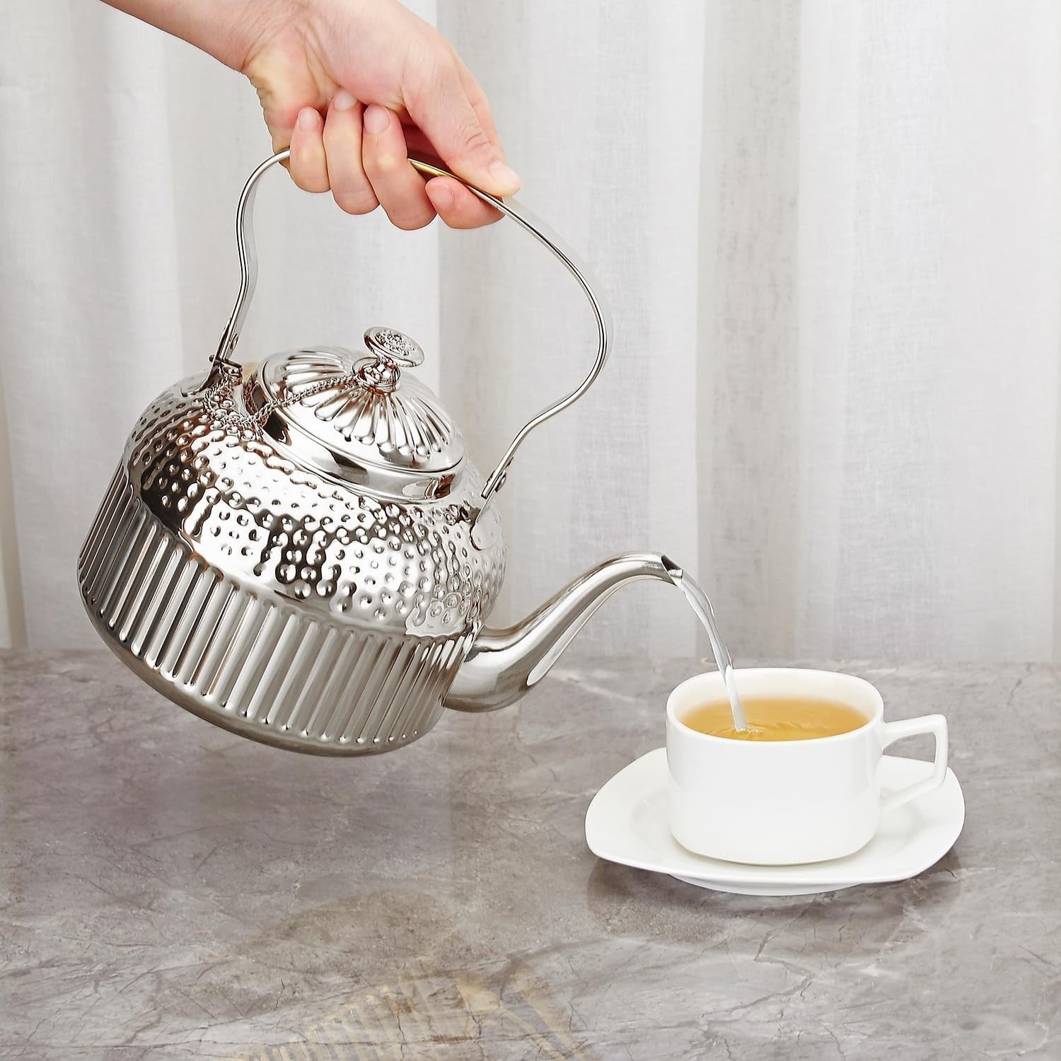 Stainless Steel Teapot with Infuser 1.5L Loose Leaf Tea Pot 6-8 Cups