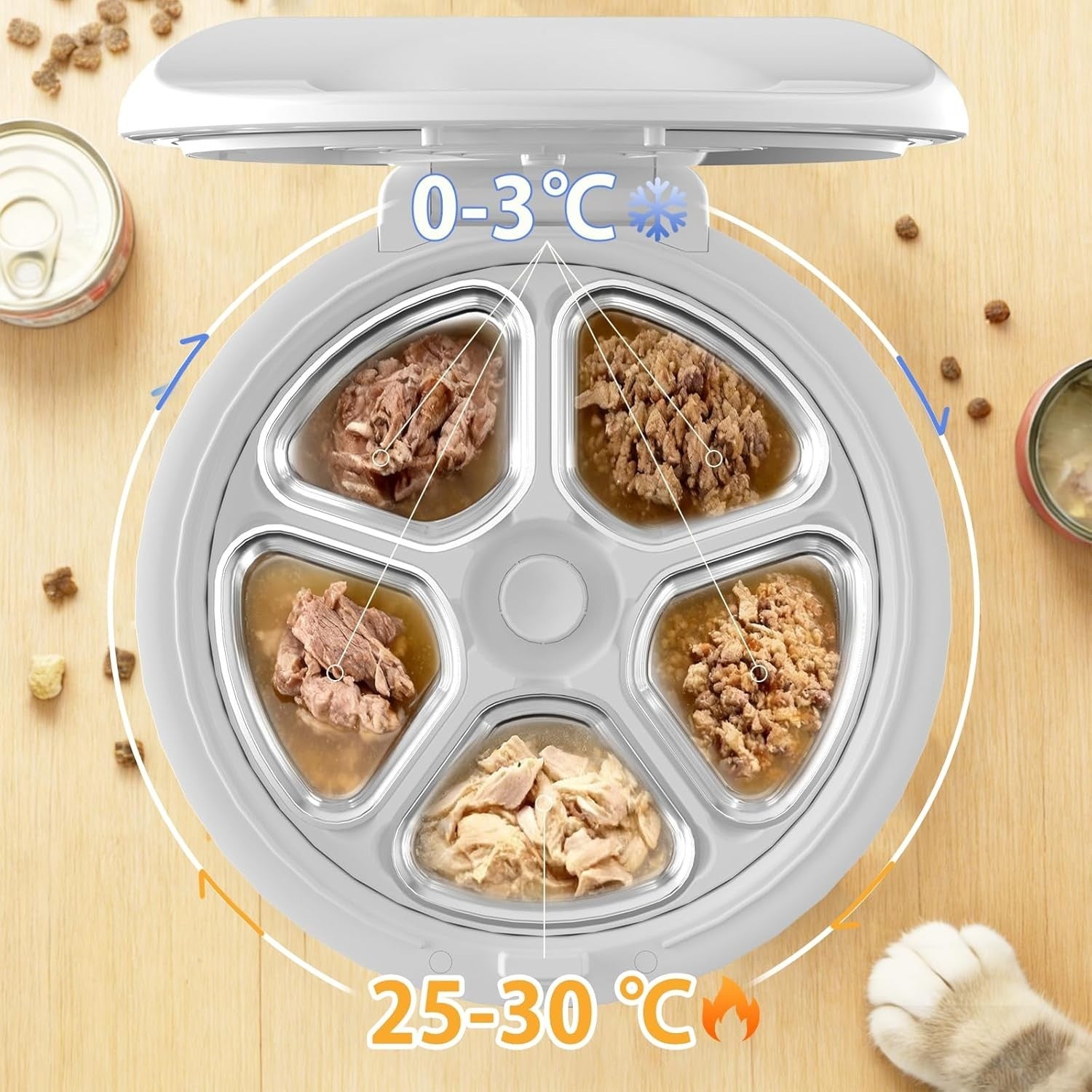 Smart Wet Food Cat Feeder Camera App Control Refrigerated 5 Meal White